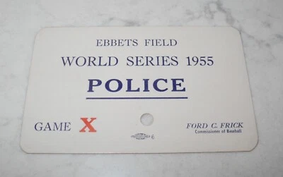 1955 年布鲁克林道奇队世界系列赛 Ebets Field Police 棒球票存根通行证 — 第 1/2 张图片