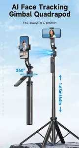 Face Tracking Tripod 360 Rotating iPhone Camera Stand Selfie Stick w/Remote - Picture 1 of 14