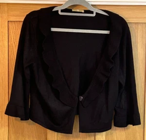 Tu Black Ruffle Trim Cropped Cardigan UK 14 - Picture 1 of 4