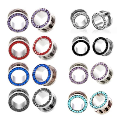 1 pieza Medidores de orejas plata estiramiento diamante moda regalo tapones cuelgan túneles de carne Foto 1 de 4