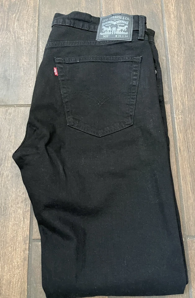 Levi's 505 Straight Fit Black Jeans Men's Size 36 X 34 (37X 33.5)Dark Wash Denim - Image 1 of 4