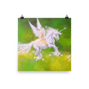 Kunst Poster Engel + Einhorn "Begleiter" Kinderzimmer Deko, spirituelles Bild für Wand - Bild 1 von 9