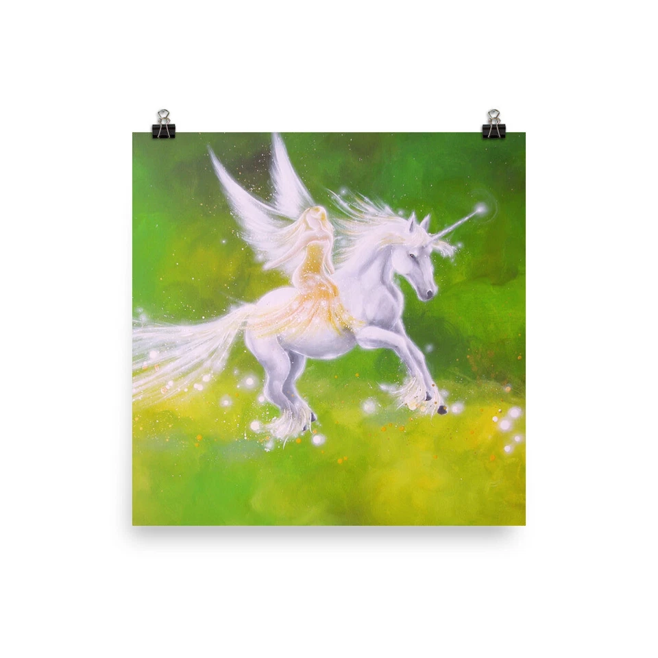 Art Poster Angel + Unicorn "Companion" Nursery Decor, Spiritual Picture for Wall - Image 1 of 1
