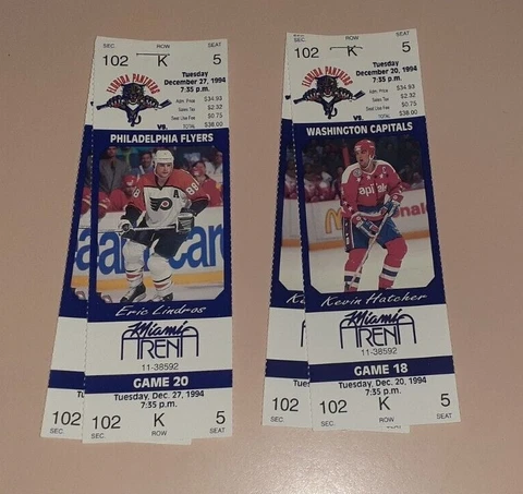 1994 FLORIDA PANTHERS vs FLYERS & CAPITALS 1 PAIR EACH GAME 12/20  12/27 LINDROS Cover