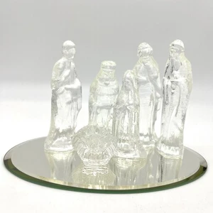 Vintage Clear Glass Nativity Set with Mirrored Base Christmas Holiday Decor - Picture 1 of 13
