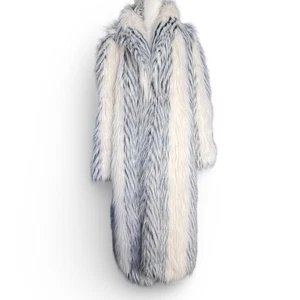 Vintage Donnybrook Kunstfell langer Mantel weiß grau gestreift Plüsch elegant Abend  - Bild 1 von 12