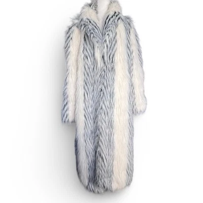 Abrigo Largo Vintage Donnybrook Imitación Piel Blanco Gris Rayas Felpa Elegante Noche  Foto 1 de 4
