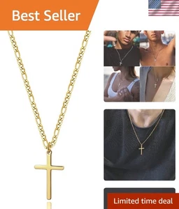 Atemberaubende 14K Gold Filled Kreuz Halskette für Männer & Frauen - elegante Figarokette - Bild 1 von 9