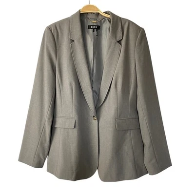 DKNY One Button Blazer Jacket Women Size 14 Gray Preppy Quiet Luxury Career - Image 1 of 4