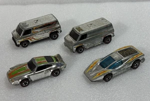 4 Vtg 1974 Hot Wheels Red Lines Chrome Super Van Porsche P-911 Large Charge - Picture 1 of 12