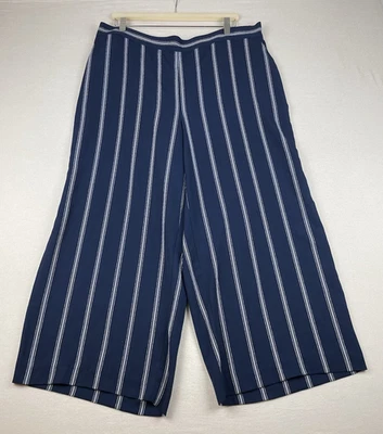 Charter Club Womens Navy White Elastic Waist Wide Leg Crop Pants Size 2X Pockets - Image 1 of 4
