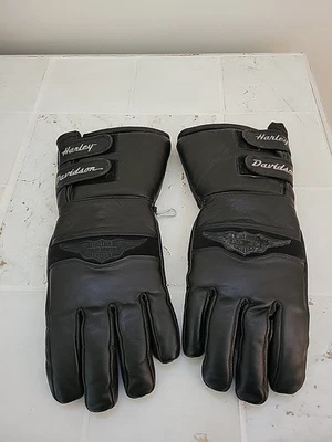 Vintage Winter Harley Davidson Black Leather Gauntlet Gloves Thinsulate Medium - Image 1 of 4