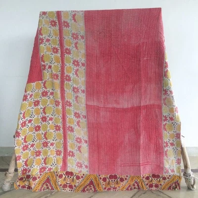 Colcha individual vintage Rally Gudari Kantha feita à mão 1 peça cobertor indiano - Imagem 1 de 2