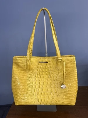 Brahmin Yellow Patent Leather Crocodile Embossed Tote Shoulder Bag NEW - Image 1 of 4