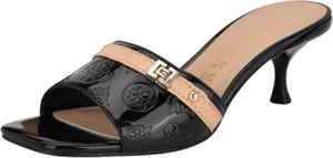Guess Women's Peomit Heeled Sandal SIZE 8.5 Black/Beige Logo 001 - Picture 1 of 8
