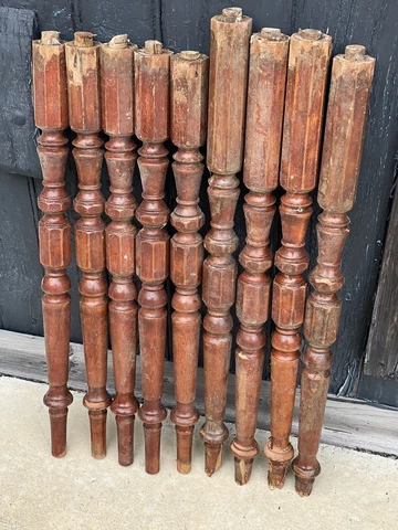 9 Antique C.1900 Mahogany Balusters ~ Salvaged Architectural, Staircase, Railing Cover