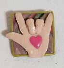 Vintage Handmade I Love You Hand Sign  Polymer Clay Brooch Pin Artist Signed