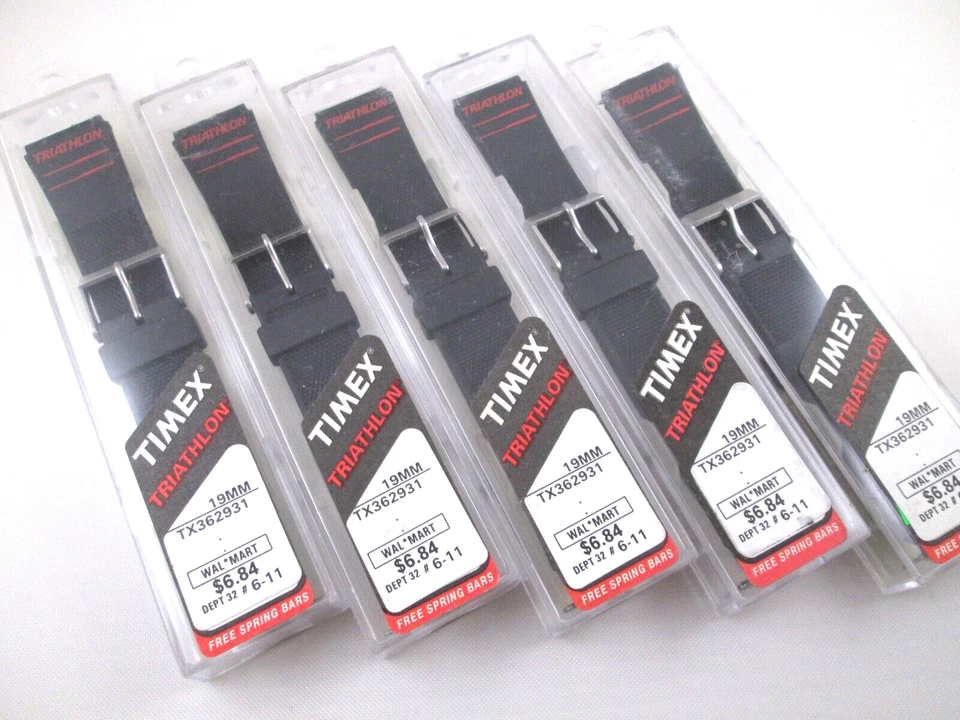 Correa de reloj Timex Triatlón 19 mm goma negra y roja genuina X 5 nuevo stock antiguo Foto 1 de 4