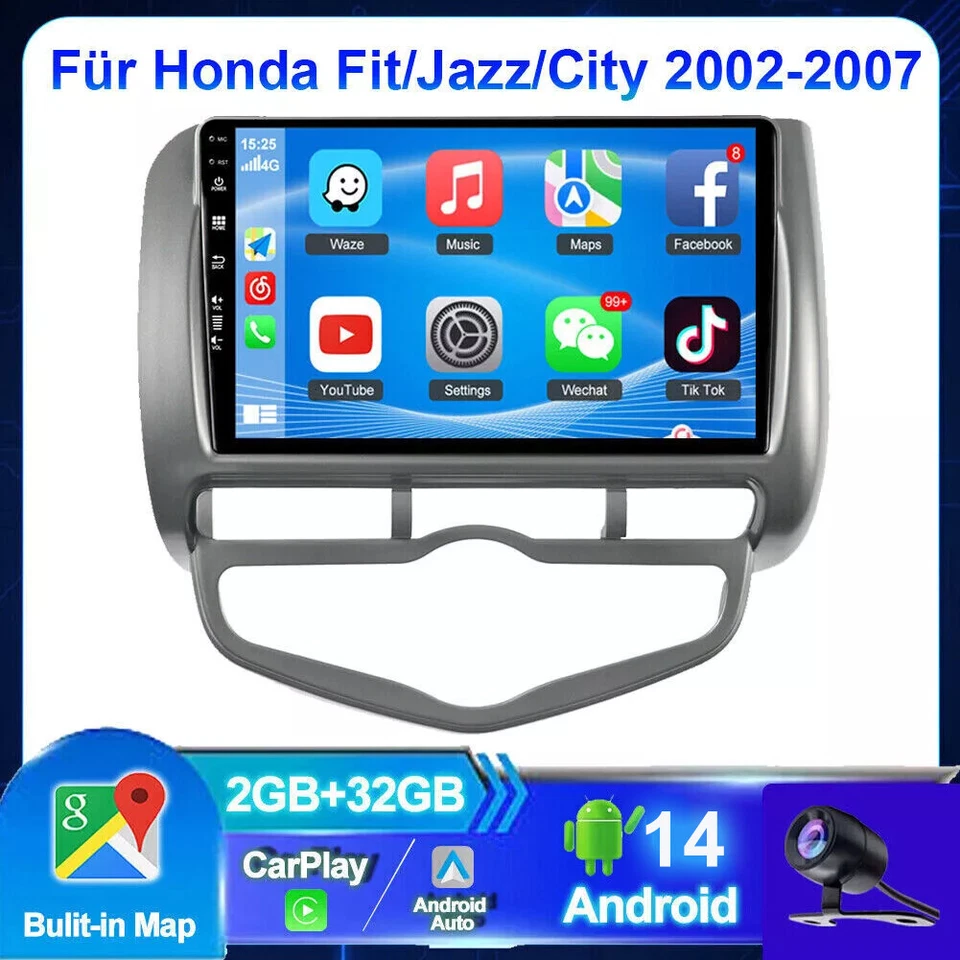 Autoradio Android 14 Für Honda Fit/Jazz/City 2002-2007 Car Play GPS Navi AM 32GB - Bild 1 von 4
