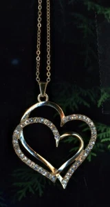 Leaf Infinity Love Double Heart Gold Pendant Necklace Crystal Jewelry Gifts - Picture 1 of 2