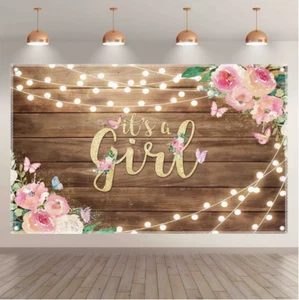 (2D Flat) 96x60 inch, Floral It's a Girl Baby Shower Photography Backdrop - Picture 1 of 3