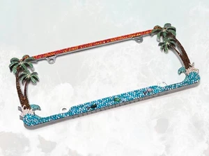 Bling Tropical License Plate Frame AUSTRIAN CRYSTALS Car Bedazzled Beach Fish - Picture 1 of 6