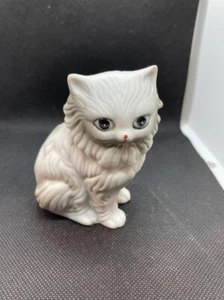 Bisque Porcelain Grey White Long Haired Cat Kitten with Blue Eyes Made in Korea - Picture 1 of 6