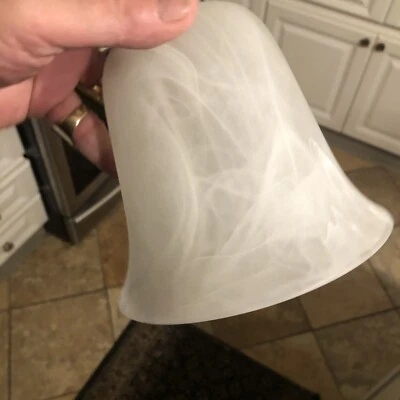 2 White Marbleize Pendant Light Replacement Globe Glass Shade - Bell Shaped - Image 1 of 4