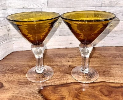 "Juego de 2 vasos ámbar Martini 14 OZ vidrio pesado 6,75"" de alto" Foto 1 de 4