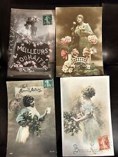 Vintage Lot of 4 French Women French Tinted Photo Postcards s370