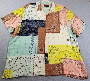 NO BOUNDARIES Button Up Shirt Men’s 2XL XXL Paisley Patchwork Handkerchief Print - Picture 1 of 14