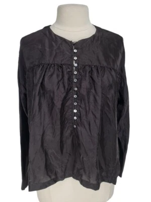 FREE PEOPLE Womens Dark Brown Live To Tell Silk Blouse Size S Button Up Long SLV - Image 1 of 4