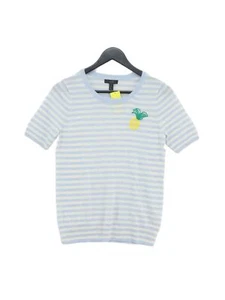 J. Crew Women's Top S Blue Striped 100% Wool Short Sleeve Round Neck Basic - Picture 1 of 5