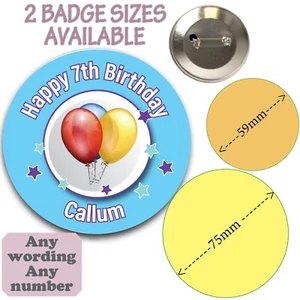 Happy Birthday Badge balloons  Personalised BLUE Any Age Any Name  -B2 - Picture 1 of 4