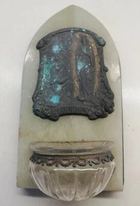 Antik Weihwasserbecken Aus Marmor Und Kupfer Schwere Anfang 20. Jahrhundert H - Bild 1 von 7