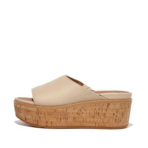 Sandalias FitFlop Eloise FT5-A20 Slides Mujer Cuero Beige Piedra Corcho Envoltura Cuña - Imagen 1 de 35