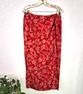 Lauren Ralph Lauren Women Floral Printed Wrap Midi Skirt Silk Linen Blend Sz 12 - Picture 1 of 6