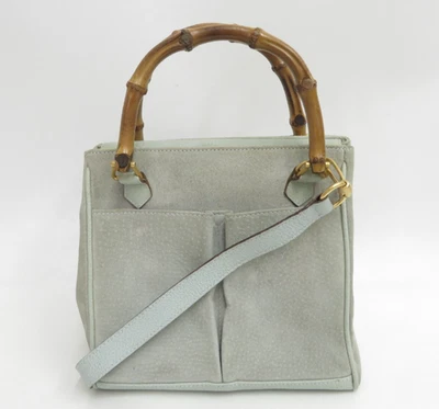 Authentic Gucci  Suede Bamboo Leather 2 way Hand Soulder Bag I#46996 - Image 1 of 4