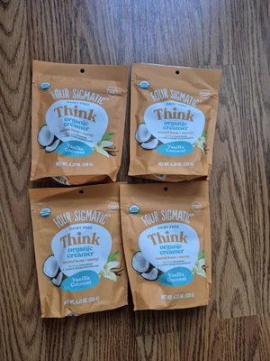 Paquete de 4 cuatro sigmáticos sin lácteos Think Organic Creamer vainilla coco 4,23 oz Foto 1 de 3