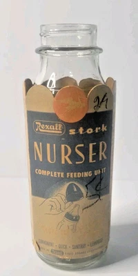 Vintage Rexall Stork Nurser Baby Bottle Feeding 8 oz Nursery Decor - Image 1 of 4