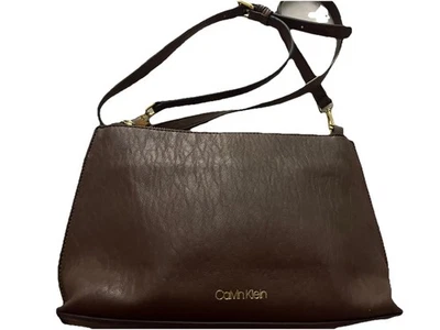 Calvin Klein Brown Faux Leather Small  Crossbody Handbag with Golden Accents - Image 1 of 4