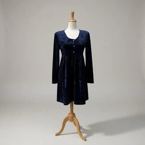 Vintage All That Jazz Babydoll Minikleid Gr. S Blau Samt Empire Taille Y2K Gothic - Bild 1 von 10