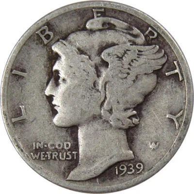 1939 D Mercury Dime VG Very Good 90% Silver 10c US Coin Collectible - Image 1 of 2