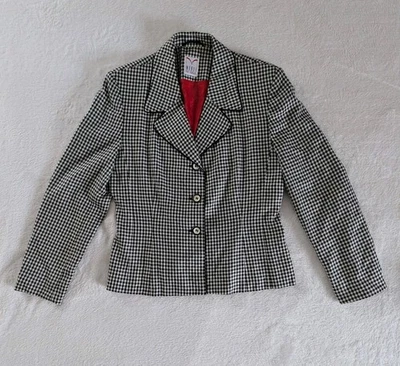 VTG Mondi Black & White Mini Check Blazer Women's Size 38 Rockabilly Old Money - Image 1 of 4