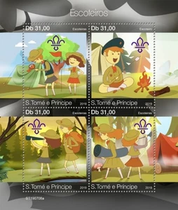 St Thomas - 2019 Boy Scouts & Girl Scouts - 4 Stamp Sheet - ST190708a - Picture 1 of 1