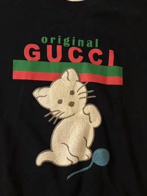 NWT Gucci Kitty Cat Oversized Black Embroidered Logo Pullover Sweatshirt & COA - Image 1 of 4