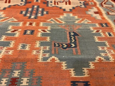 COLLECTORS'  ITEM Stunning Super Fine Flat Caucasian Kazak  Deer Pictorial Rug - Image 1 of 4