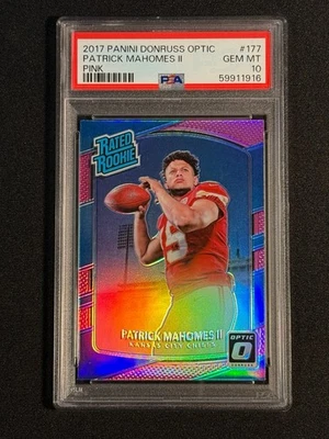 Patrick Mahomes II PSA 10 2017 Panini Donruss Optic #177 clasificación Rookie Pink Prizm Foto 1 de 2