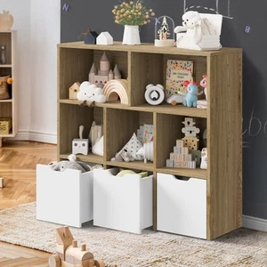 Oikiture Kids Bookcase Toy Organiser Cabinet With Removable Box Storage Natural - Picture 1 of 10