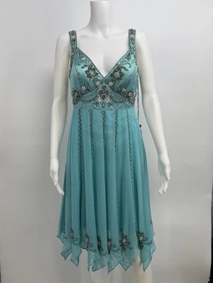NWT Y2K Sue Wong Nocturne Beaded Silk Fairy Blue Floral Cocktail Dress Women’s 8 - Image 1 of 4